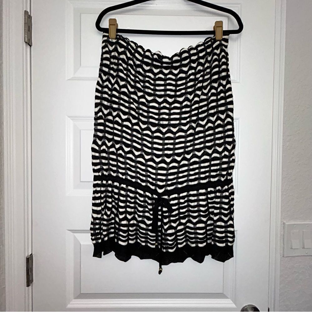 Cache Strapless Knit Woven Top